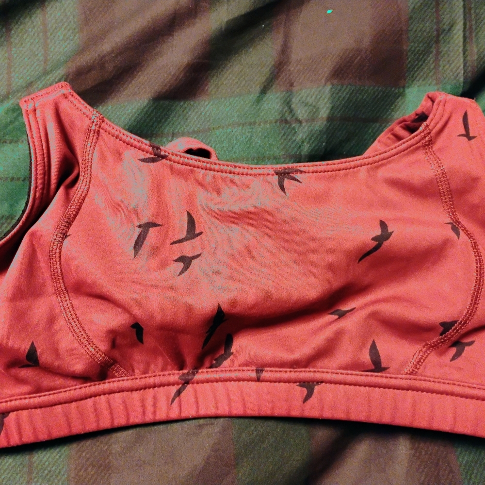 Lesko Sports Bra, 6, Red with Black Bird Print